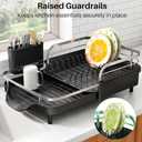 SAYZH Dish Drying Rack - Expandable Dish Rack for Kitchen Counter, Rust-Resistant Dish Drainer with Utensil Holder and Raised Guardrail, Kitchen Organizer for Cup and Bottle (Black)