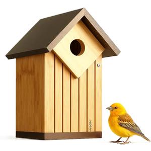 Large Hard Bamboo Bluebird Bird Houses for Outside, Solid Material Construction Weather Proof, UV Painted Longtime Water Proof, Heavy Duty Sturdy 1.5" Hole Plate, 10 Years Performance