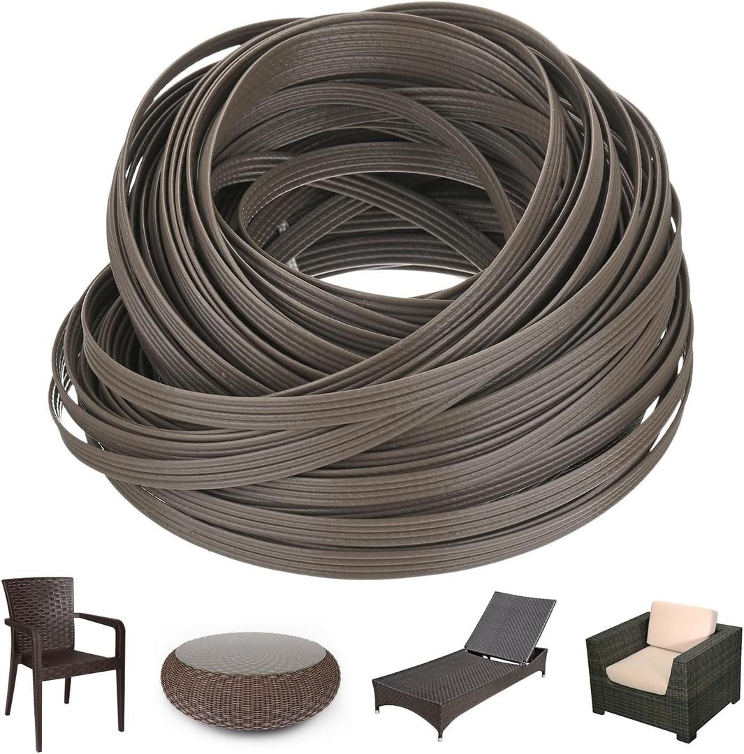 M METERXITY Wicker Repair Kit, 100Ft Plastic Flat Rattan Replacement Supplies Material for Patio Furniture Repair/Basket Making/Chair Weaving, Synthetic Woven Rattan [Light Black]