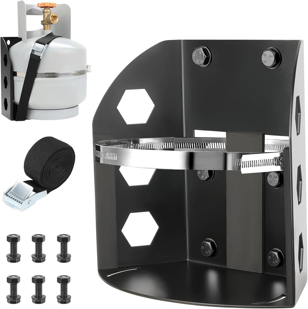 Propane Tank Holder for 5lb Tanks,Thickened Mount Bracket with 2 Straps and Protective Padding for Truck, Car, RV, Trailers, Camping, Fit 8 in Diameter Bottle