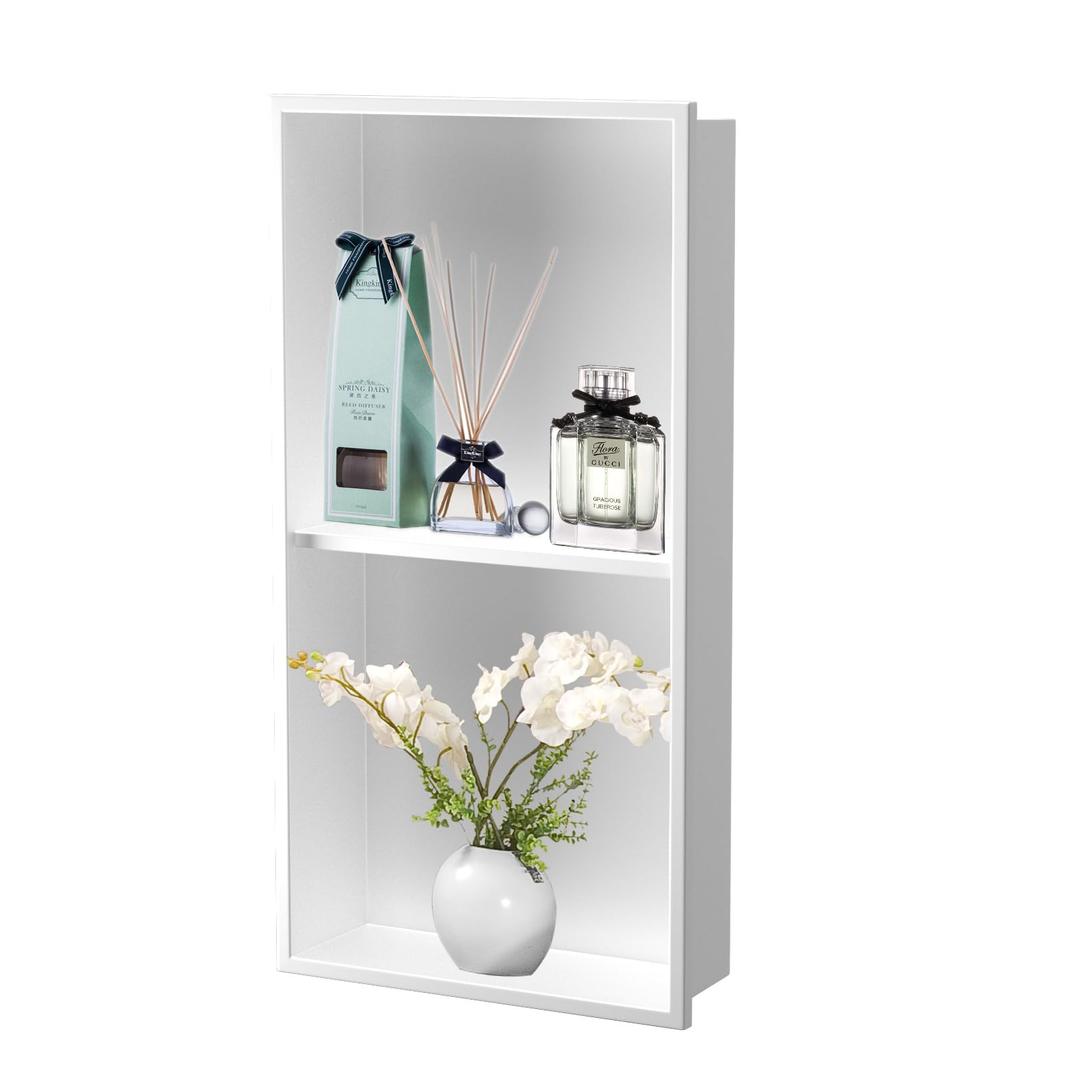 Homevacious 12"×24" Stainless Steel Shower Niche No Tile Needed White