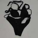 OMKAGI Women Sexy Thong Bikini Swimsuit Set Push Up String Brazilian Bathing Suits (Small, Black)