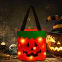 Halloween Trick or Treat Candy Bags LED Light Up Pumpkin Bucket, Collapsible Reusable Candy Basket, Fabric Tote Gift Goody Bags for Kids Halloween Party (Orange)