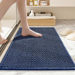 Bathroom Rugs Non Slip Washable, Super Absorbent Thin Bath Mat for Small Quick Dry Low Pile Bathroom Rug, (Navy Blue, 32x20)