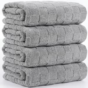 Peryiter 4 Pack Oversized Bath Towels 35 x 70 inch Extra Large Bathroom Towel Absorbent Microfiber Soft Quick Dry Towels Bath Sheets for Adults Beach Pool Gym Hotel SPA Yoga(Grey)