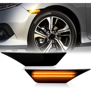 D-Lumina LED Side Marker Lights Smoked Lens Amber for Honda Civic 2016-2021 10th Gen Civic Sedan Coupe Hatchback, Front Bumper Fender Side Marker Light, Replace OEM Sidemarker Lamps, Pack of 2