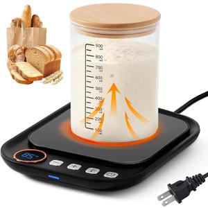 Sourdough Starter Warmer Mat, Sourdough Heating Mat for Jars up to 40 oz with Temp Memory Function & Precise 1F Thermostat Control, Sourdough Warming Mat for Home Baking (Black, Regular)