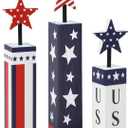 COCHIE 4th of July Decorations Set, Red White Blue Decor, Wooden Patriotic Memorial Day Tiered Tray Decor, Labor Day Decorations, Fourth of July Decoration for Home Office Table (Flag Printed)