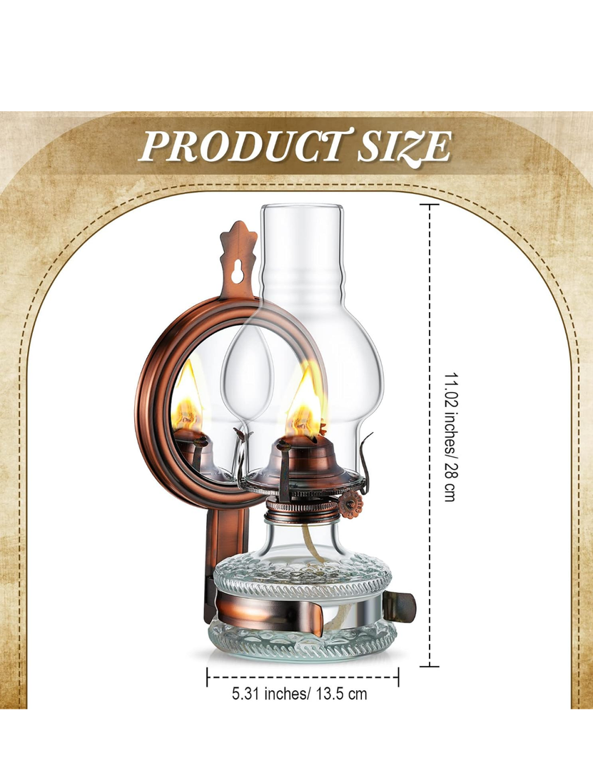 Yexiya 1 Pcs Large Kerosene Lamp Lantern Chamber Oil Wall Mounted Vintage Glass Clear Kerosene Lamp Rustic with Oil Wick for Rustic Indoor Home Decor Lighting (Bronze)