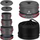 Alocs Camping Cookware Set Camping Gear, Compact Camping Pots and Pans Set, Durable Hard Alumina Camping Cooking Set for Outdoor Backpacking Camping Hiking Picnic, Included Mesh Carry Bag