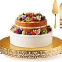 Wenqik 20 Inch Gold Cake Stand Set Metal Round Cupcake Dessert Stand with Cake Cutting, Flower Spatula Wedding Cupcake Pastry Display Candy Holder Display for Wedding Party Birthday Baby Shower