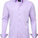 J.VER Men's Dress Shirts Solid Long Sleeve Stretch Wrinkle-Free Formal Shirt Business Casual Button Down Shirts (Purple, L)