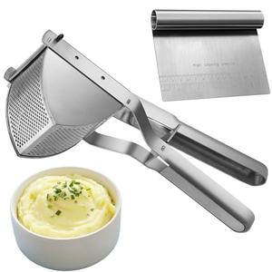 Stainless Steel Potato Ricer with Dough Scraper - Masher for Mashed Potatoes, Gnocchi & Fruit - Dishwasher Safe