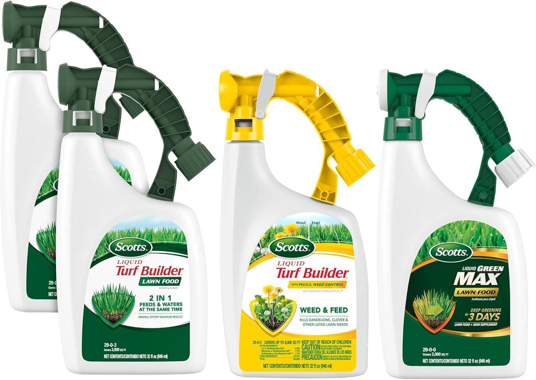 Scotts Liquid Lawn Care Bundle with Turf Builder Lawn Food, Turf Builder with Plus 2 Weed Control, and Green Max Lawn Food