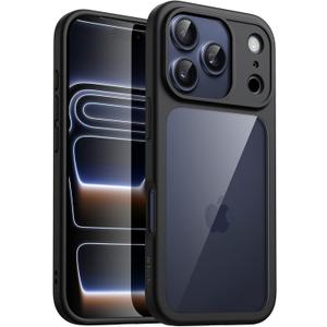 JETech Case for iPhone 17 Pro 6.3-Inch, Shockproof Phone Bumper Cover, Solid Color Matte TPU Frame, Anti-Scratch Clear Back (Black)