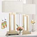 Seealle 22" Tall Bedroom Lamps for Living Room - Touch Gold Bedside Lamps with USB C+A, 3 Way Dimmable Lamp for Nightstand, Modern Night Stands Lamps for End Tables(Beige&Gold)