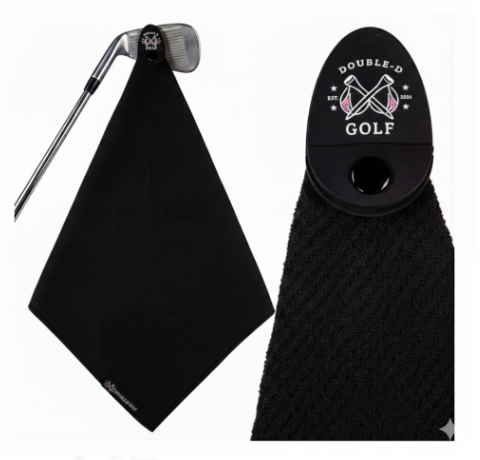 Double D Magnetic Golf Towel – Microfiber Waffle Weave with Magnet color Black