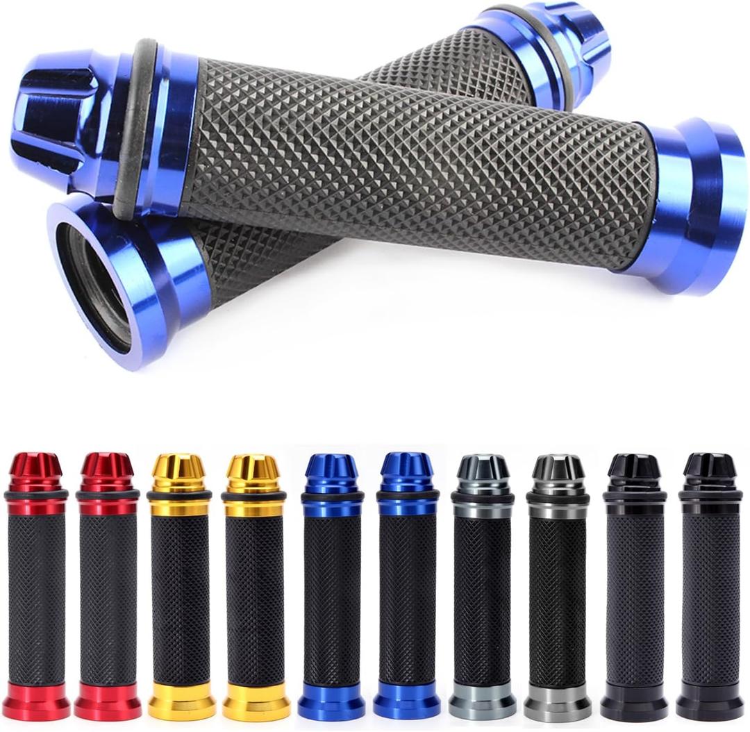 Universal 7/8" 22mm Motorcycle Handlebar Grips - Gel Rubber Compatible with Chopper, Cruiser, Street, Dirt Bike (Blue)