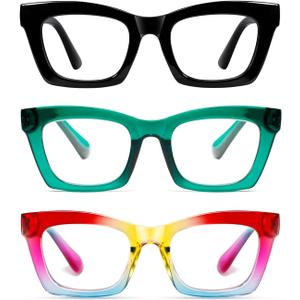Hubeye 3 Pack Oprah Style Reading Glasses for Women Men Blue Light Blocking Computer Square Readers with Spring Hinge and Glasses pouch +2.5
