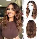 Brown Highlight Short Wavy Wig for Women Lace Hairline Bob Style Synthetic Heat Resistant - Natural Appearance for Everyday Hairstyle, 18 Inch