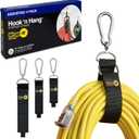 Hook 'n Hang Wrap-It Storage Straps - Assorted 3-Pack Black - Heavy Duty Extension Cord Holder with Hooks for Cord or Garden Hose Storage