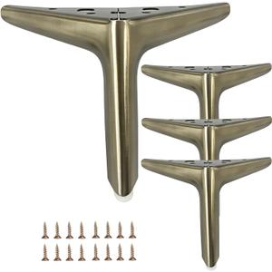 4.7 inch/12cm Brushed Bronze Color Metal Furniture Legs Set of 4, 4pcs DIY Replacement for Short Cabinet Legs, Sofa Legs, Small Dresser Legs