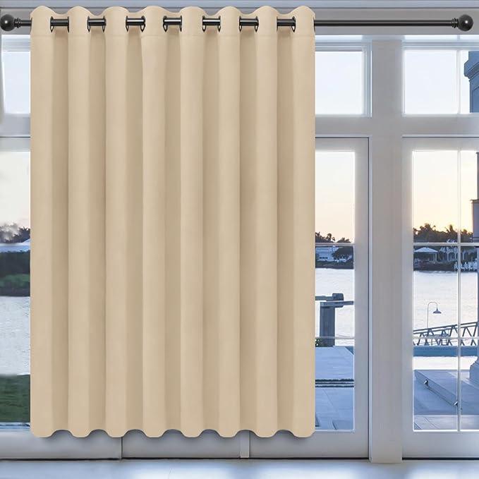 Easy-Going Blackout Door Curtains for Bedroom, Solid Thermal Insulated Grommet and Noise Reduction Window Drapes, Room Darkening Curtains for Living Room, Beige
