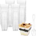 Colovis Mini Dessert Cups, 100 CT 2oz Clear Plastic Parfait Appetizer Cups with Spoons Mini Square Dessert Bowls for Serving, Tasting (100)