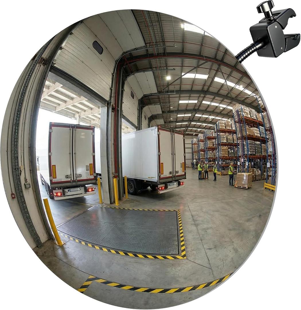 17.3 Inch Acrylic Convex Mirror, Adjustable Clamp Mount, 1.6"L x 17.3"W