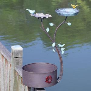 Deck Bird Bath, Bird Bath and Bird Feeder, Flower Planting Pedestal, Deck Mounted Bird Bath, for Garden Balcony Patio Deck Railing Decoration