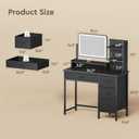 YeTom Vanity Desk with Mirror, 4 Fabric Drawers, LED Lights, Bedroom, Black, 34.3in