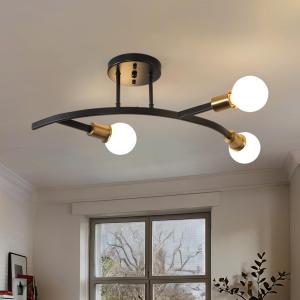 Salburyao 3Lights Modern Sputnik Semi Flush Mount Ceiling Light Fixture Black and Gold,Mid Centur Minimalist sputnik Chandelier for Hallway,Dining Room,Bedroom,Kitchen,Living Room(Bulbs Not Included), 3-Lights B&G