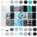 1080pcs 8mm Glass Beads 24 Color Black Bracelet Beads Round Crystal Glass Bead Marble Rosary Loose Bead for Bracelet Necklace Jewelry Making Supplies Women Men Eid Mubarak Ramadan Decoration