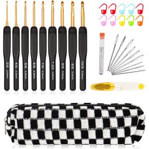 Aeelike 31pcs Crochet Hook Set, Black Gold Crochet Hooks Ergonomic with Grips for Arthritic Hands, Crochets Needles Set with Knitting & Crochet Supplies, Ideal Gift for Crocheting Beginner Lover