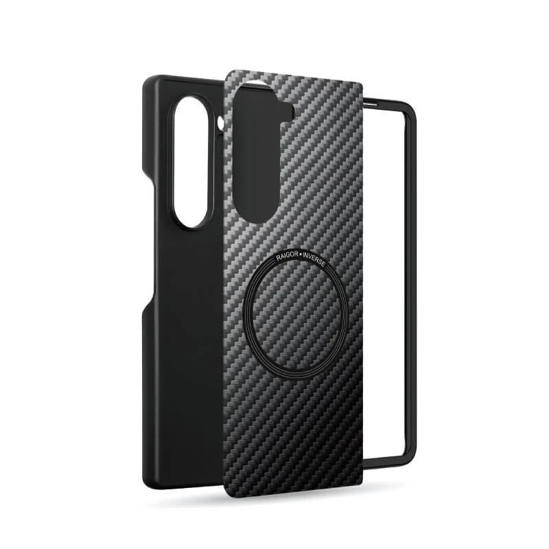 Slim and Thin Carbon Fiber Case for Samsung Galaxy Z Fold 6 Compatible with MagSafe, 600D Aramid Fiber Z Fold6 Cover with Magnetic for Men and Women, Matte Black Gray