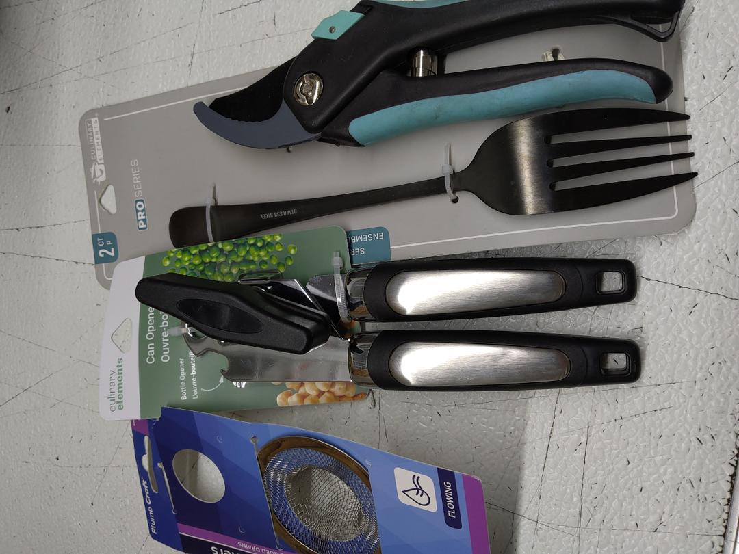Pack of 3: 1) Steel Pruner Garden Tool Secateurs Gardening Shears Scissors Fruit Tree Bonsai Pruning Grafting Transplanting Tool; 2) Fork Pro Series, Culinary Elements Can Opener; 3) Mesh Drain Strainer