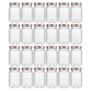 novelinks 16 oz Clear Plastic Jars with Lids, Refillable 16oz Mason Jars with Lids & Storage Containers for Kitchen & Household Use (24 Pack,Rose Gold)