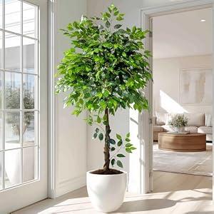 Erimda 5ft Artificial Ficus Tree for Home Decor, Faux Silk Plants Faux Plant Fake Silk Trees with Pot for Indoor House Living Room Office Garden