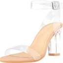 ZriEy Nude Clear Block Sandals Chunky Heels for Women 3.35 Inch Open Toe Adjustable Ankle Strap Pump Sandals for Weddings Parties Daily Wear Size 6.5