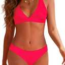 Bathing Suits for Women 2 Piece Womens Bikini Sets with Adjustable Spaghetti Straps V Neck Cheeky Swimsuit (Pink, M)