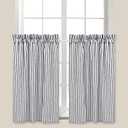 Cackleberry Home Black and White Ticking Stripe Cafe Curtains 28 Inches W x 36 Inches L Woven Cotton, Set of 2