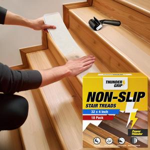 Clear Stair Treads Non-Slip 32"x4" - 18-Pack Indoor Stair Grips Non Slip for Wooden Steps - Anti Slip Adhesive Strips for Dogs & Elderly - Staircase Step Treads - Transparent Treads for Wood Stairs