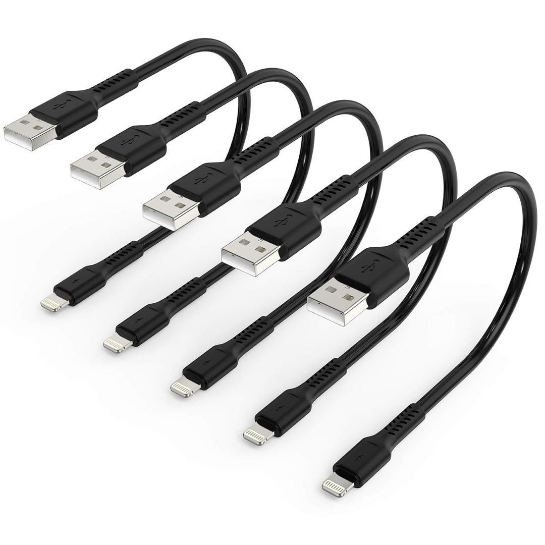 6 inch iPhone Charge Cable Short, 0.5ft 5Pack USB to Lightning Cord for Fast Charging Stations Compatible with Apple iPhone 12 11 Pro Max Xs 8 7 6 5 Plus, iPad Air/Mini (Black)