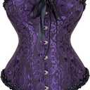AVORIX Corset Tops for Women, Bustier Shapewear Lingerie, Lace Waist Push Up, Bodysuit Floral Overbust Lingerie Black Purple-M