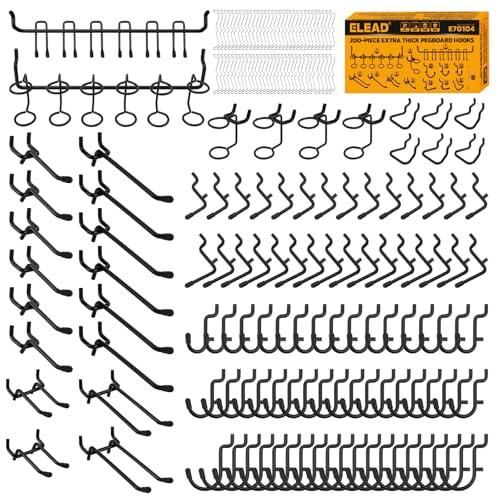 286-Piece Extra Thick Pegboard Hooks Set, 1/4" Heavy Duty Black Peg Board Organizer Accessories, Metal Pegboard Accessories with Pegs Lock, Peg Board Hooks for Hanging