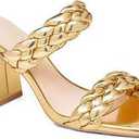 Syktkmx Womens Braided Heels Sandals Chunky Block Heel Double Strap Summer Dressy Sandal Size 7