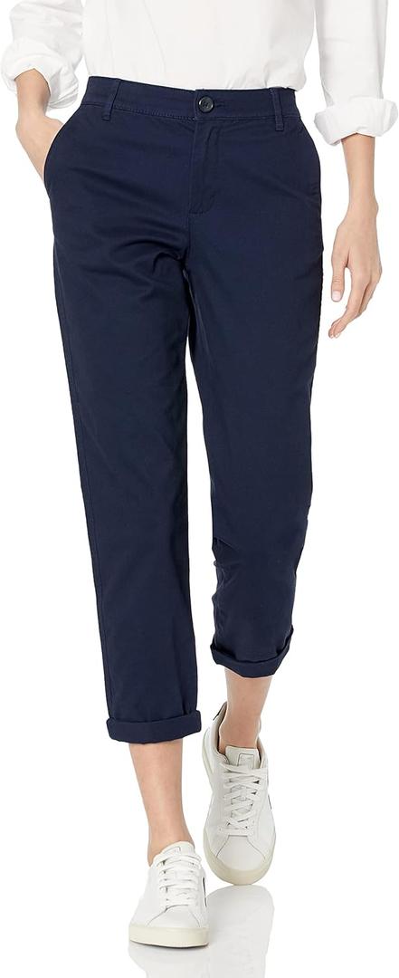 Amazon Essentials Women's Mid-Rise Slim-Fit Stretchy Cropped Tapered Leg Khaki Pants  (8, Navy)
