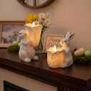 2 Pcs Easter Bunny Candle Holders Decorations Rustic Resin Easter Bunny Candlestick Holders centerpieces Decor for Fireplace Mantle Dining Table Holiday Office Home Gifts
