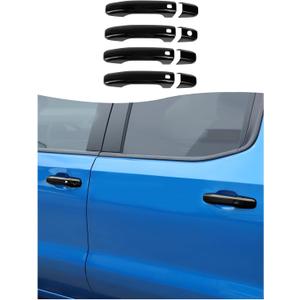 Black Exterior Door Handle Covers Trim Overlay Compatible with 2019-2024 Chevy Silverado GMC Sierra/Tahoe/GMC-Yukon 2021+ Door Handle Protector Shell (with 4 Smartkey Hole)