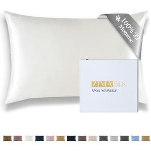 ZIMASILK 22 Momme Silk Pillowcase for Hair and Skin - 100% Pure Mulberry Silk with Hidden Zipper, Grade 6A Luxury Pillow Case for Women, Soft & Durable, Gift Box (Standard 20''x26''Ivory)
